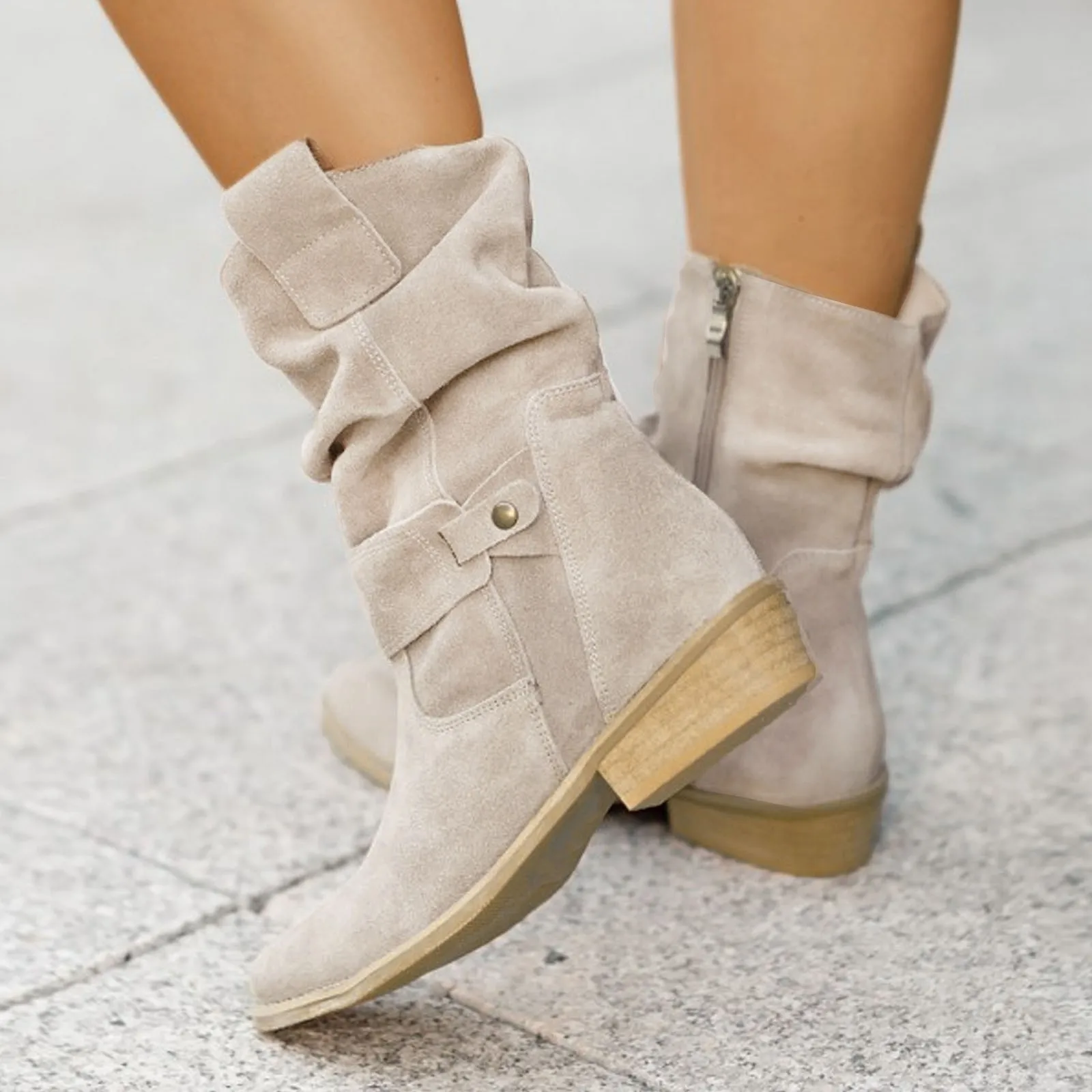 Frauen Stiefeletten Winter Mode Niedrigen Ferse Wildleder Weibliche Schuhe Klassische Braun Schwarz Leichte, Weiche Bequeme Plataforma Mujer – Detail 23