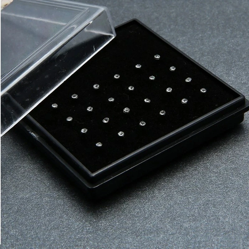 Piercing Jewelry 24pcs Crystal Nose Ring & Studs Fashion Body Women Girl Stainless Surgical Steel Nose Piercing Colorful Rhinestone