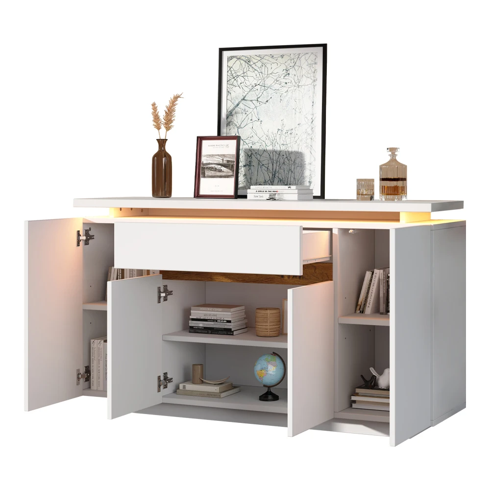 140 x 40 x 80 cm großes Sideboard mit LED-Beleuchtung, Kommode mit 1 Schublade und 4 Türen, Schrank für Wohnzimmer, Flur oder Küche – Detail 26