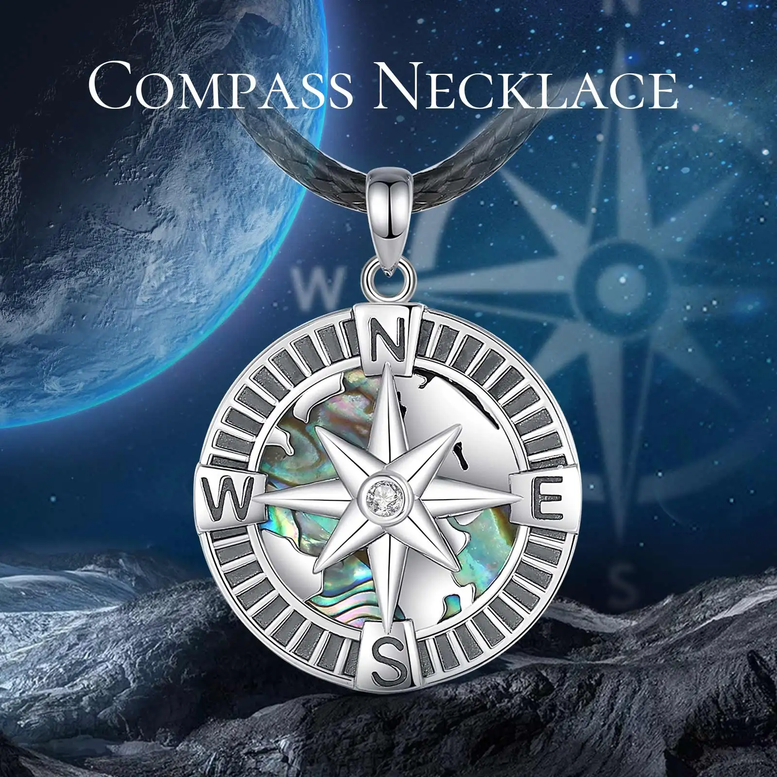 Eudora 925 Sterling Silver North Star Necklace for Women Man Natural Abalone Shell Compass Pendant Personality Jewelry Fine Gift