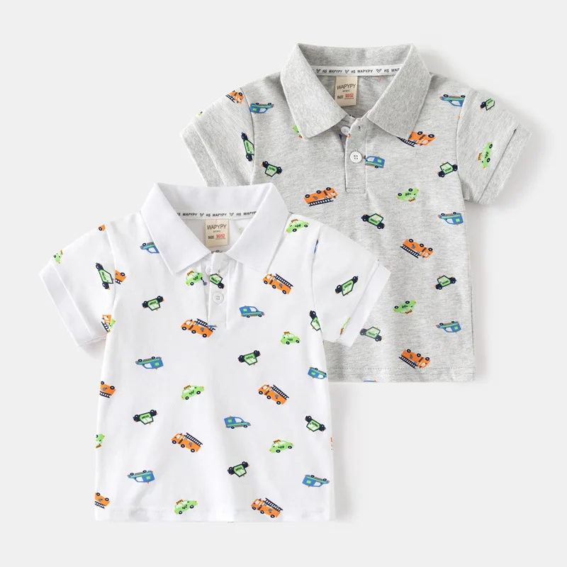 

Детская короткая летняя одежда из искусственной кожи, футболка-поло с принтом детского автомобиля, летняя одежда для мальчиков, оптовая продажа