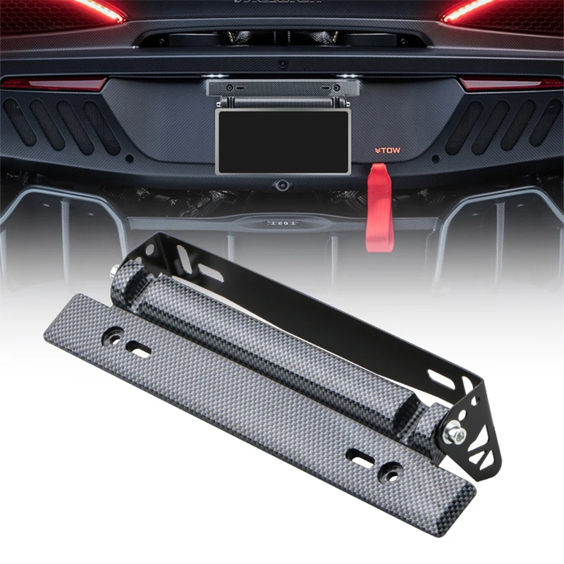 1PCS Car License Plate Frame Holder Carbon Fiber Number Plate Holder Adjustable Bracket Car Accessories