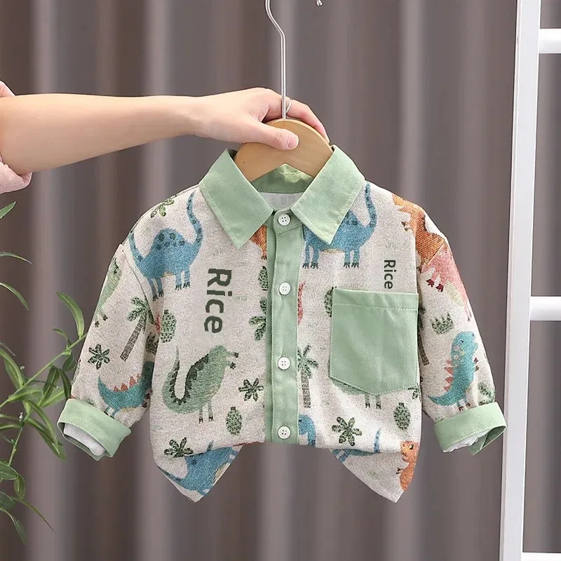 Dinosaur Print Long Sleeve Children's Shirt Toddler Kids Clothing Spring Autumn Unisex 0-5 Years Old Full Print Clothing