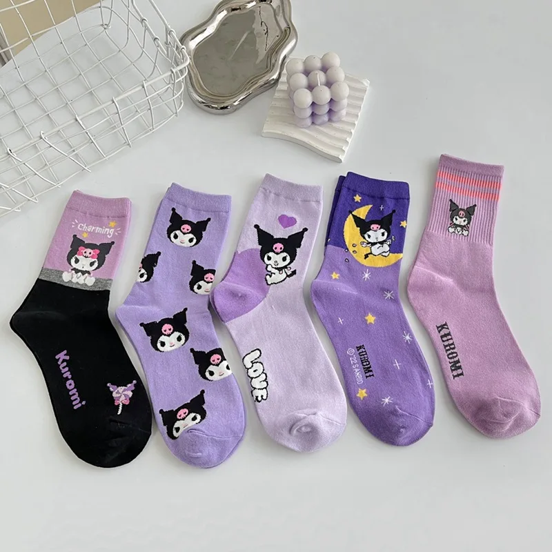 

Sanrio Kuromi Mid-Calf Socks Cartoon Anime Cute Kawaii Student Comfortable Keep Warm Protecting Feet Cotton Material Toys Girls