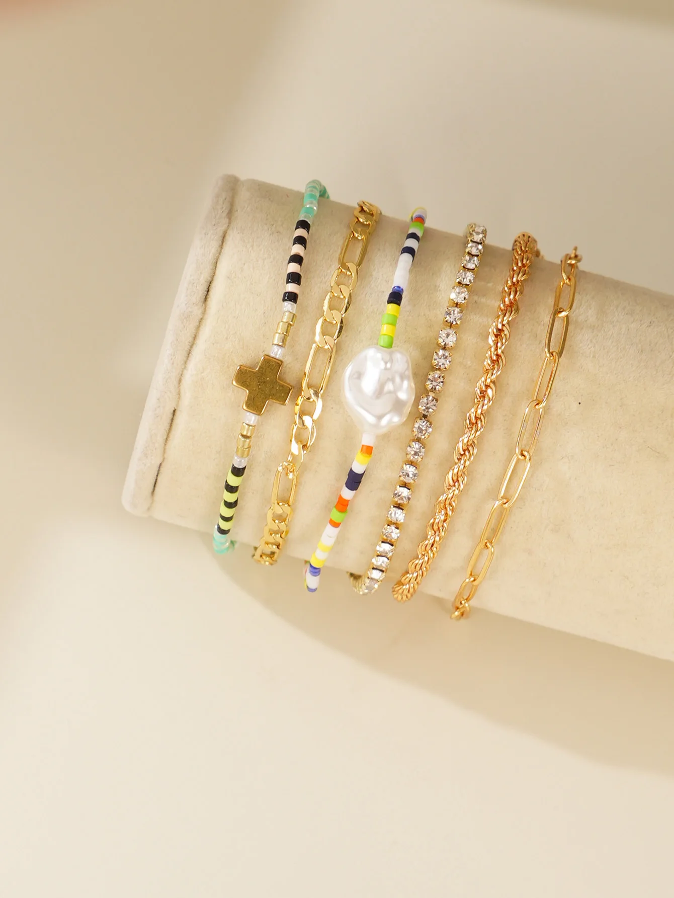 Bohemian shaped imitation pearl hand beaded chain order bracelet set