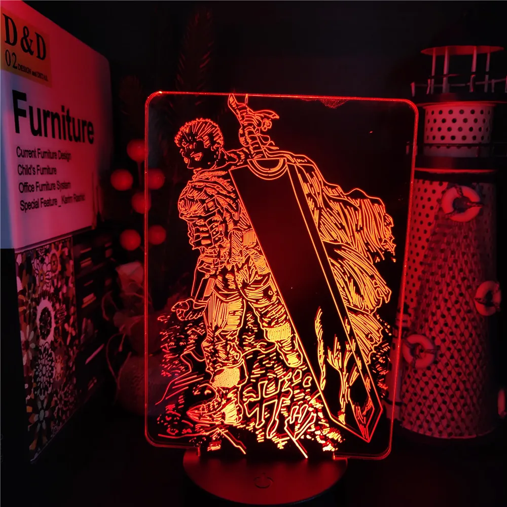 Berserk Guts 3D Acrylic Led Lamp Anime Illusion Night Light Colorful USB Table Lamp For Kids Bedroom Decor Lamparas Manga Gifts Night Lights