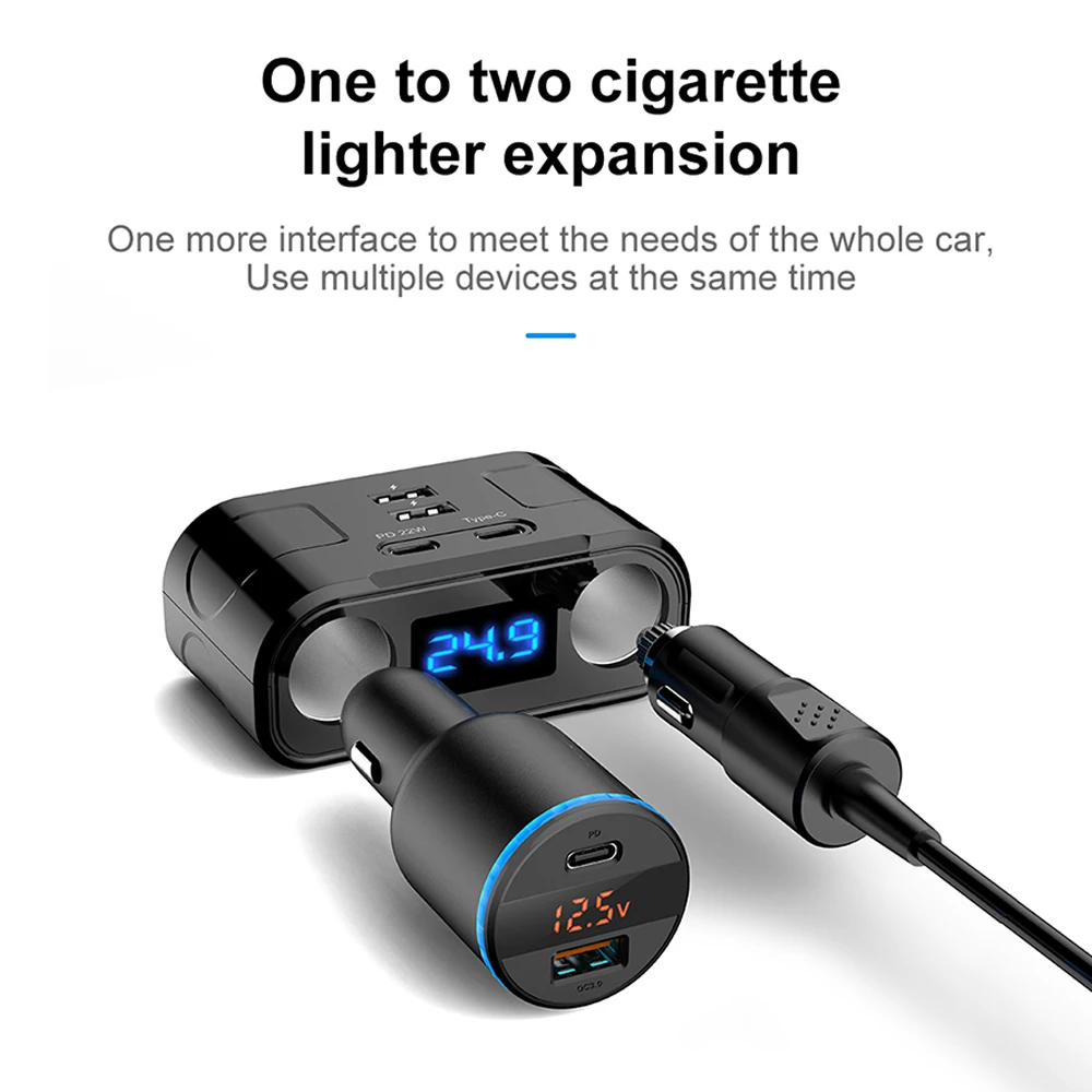 Presa Accendisigari Auto 3 In 1 Con Voltmetro - Splitter 2 USB E 2 Prese 12-24V, Caricatore Multifunzione Con Protezione Sovraccarico, Adattatore Per Auto, Camper, Furgone
