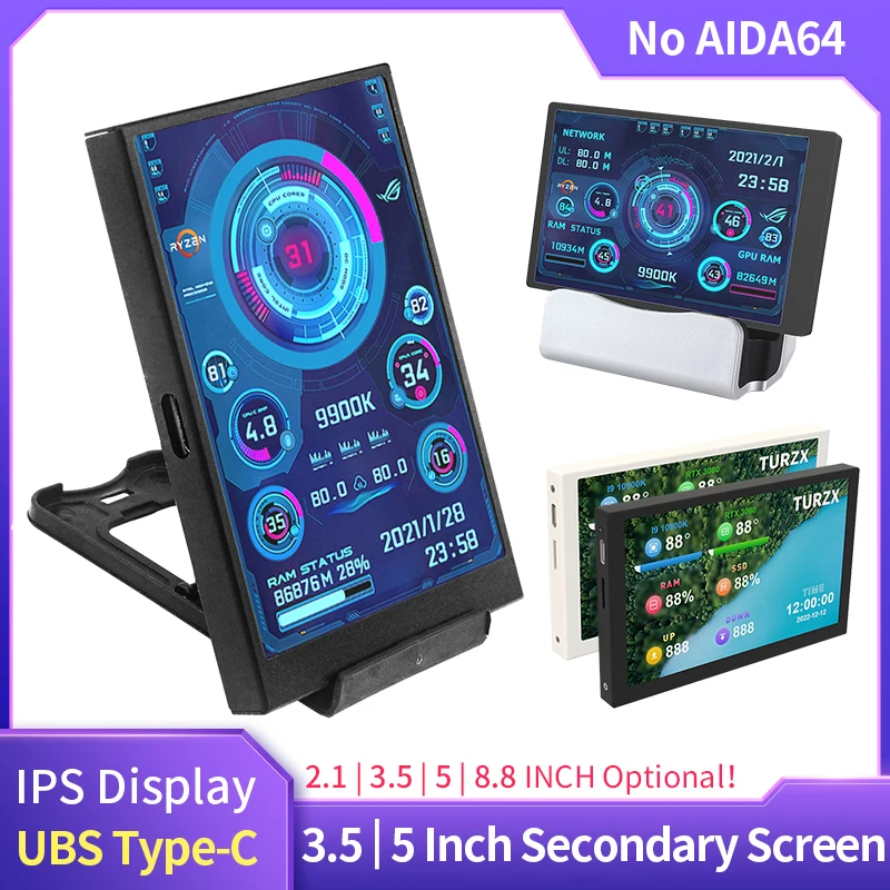Ips Tipo-c Tela Secundária Monitor do Computador Mini Case Itx Cpu Gpu Ram Monitor Hdd Display Usb Livremente Aida64 35