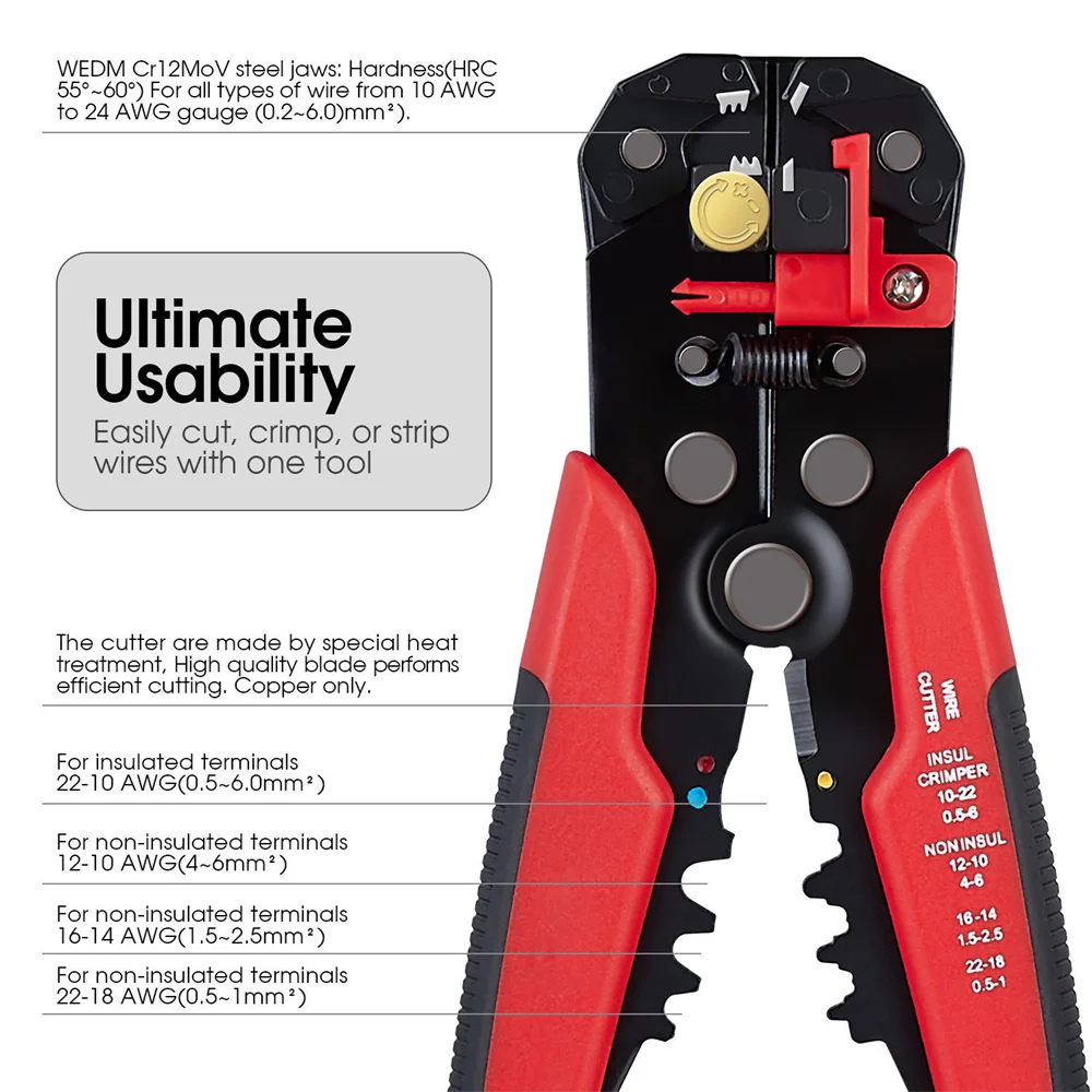 HS-D1 Wire cutter automatic crimping wire stripper multi-functional peeling tools Terminal pliers 0.2-6.0mm2 tool