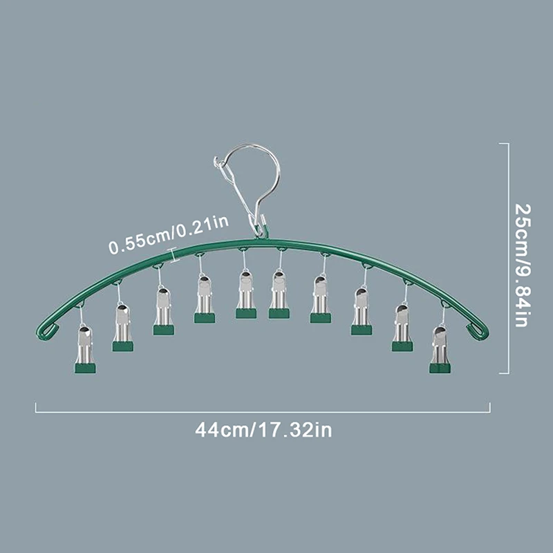 Stainless Steel 10-Clips Clothes Drying Hanger Waterproof Metal Laundry Airer Underwear Socks Holder Home Bathroom Balcony Rack