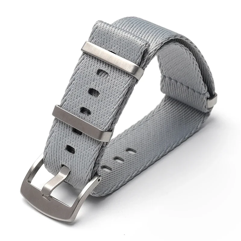 Striped Woven Nylon Watch Band with Stainless Steel Buckle, 20mm & 22mm