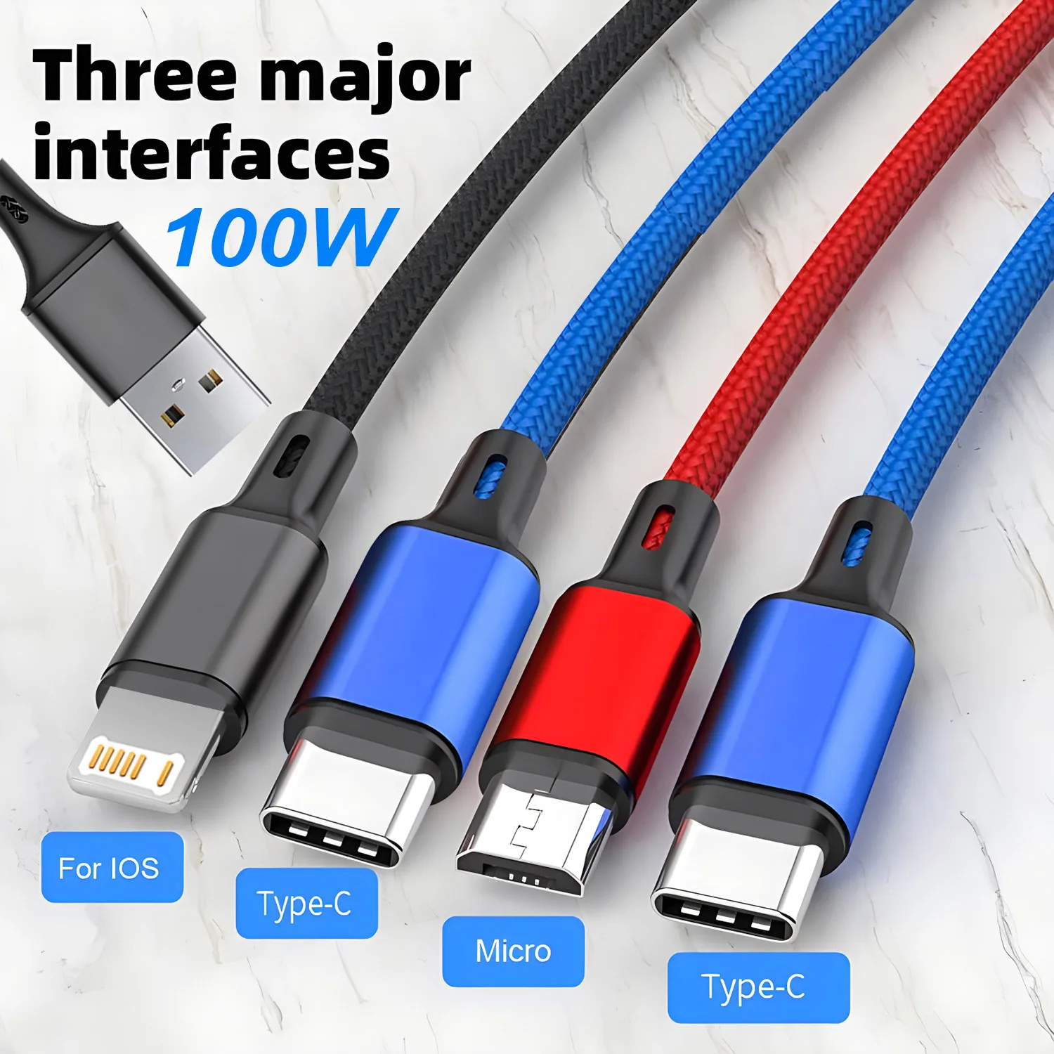 1/2/3개입 4 in 1 충전 케이블 아이폰 15 14 13Pro Max Mini용 3 in 1 마이크로 USB 타입 C 고속 충전 케이블 아이폰 화웨이용