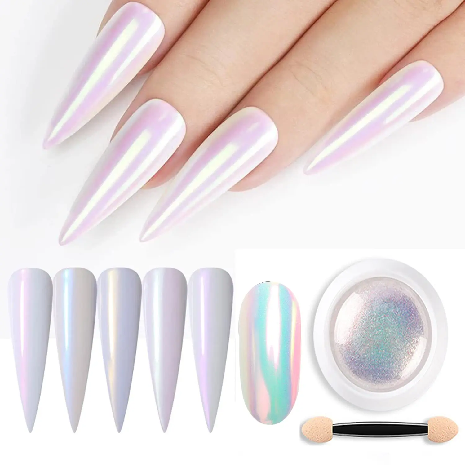 Aurora Neon Nail Art Powder Mermaid Pearl Shell Magic Mirror Effect Powder Chameleon Unicorn Chrome Manicure Pigment Dust 1Jar nail powder