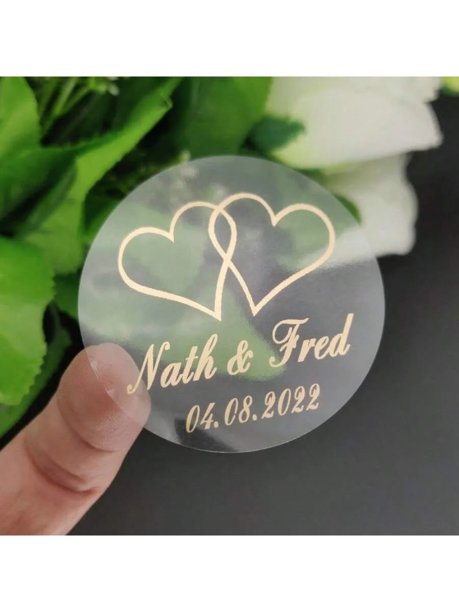 50 Stück personalisierte individuelle Goldfolien-Aufkleber, Hochzeit, besondere runde Aufkleber, Brautgeschenk, Party, Bodas y Eventos Decoración – Detail 3