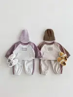 2024 Autumn New Baby Long Sleeve Sports Set Boy Girl Letter Print Sweatshirt + Pants 2pcs Suit Infant Toddler Casual Outfits 1