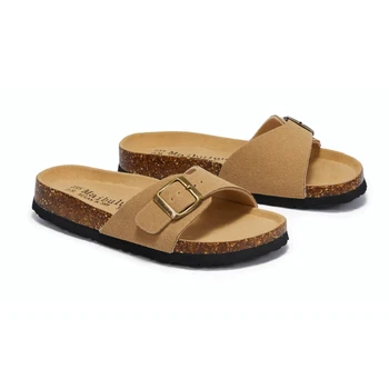 11 Color Women's Cork Slippers Flat Bottomed Anti Slip Frosted Leather Sandals Men's Women's Summer Outdoor Beach Slippers 1
