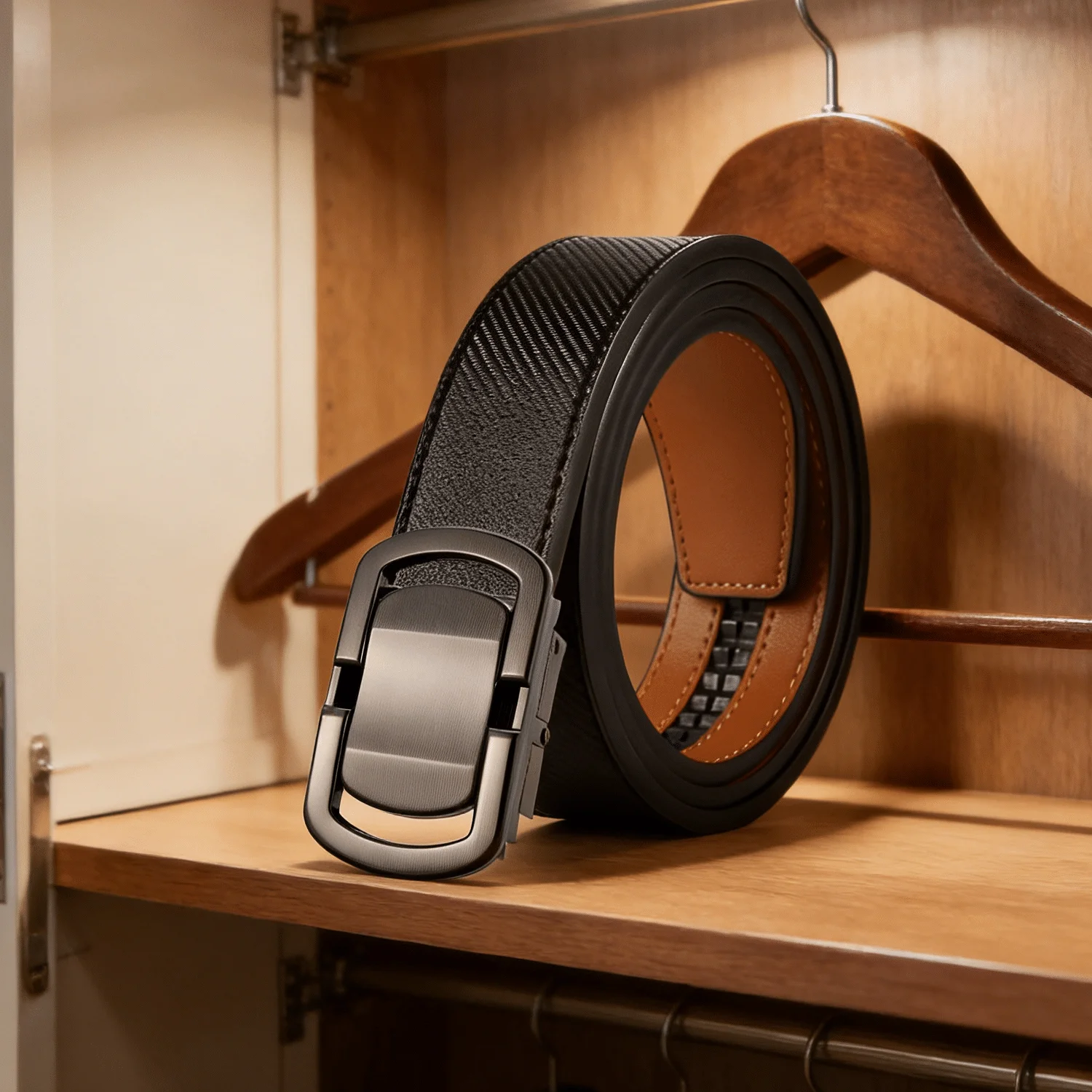 Modischer Business-Gürtel aus Echtem Leder für Herren Automatische Schnalle Taillengürtel mit Kohlefaser-Textur Zweischichtiges Rindsleder – Detail 17
