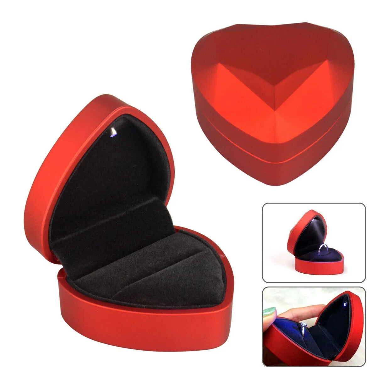 Luxury Heart-Shaped LED Light Ring Box – Elegant Velvet Display Case for Ring or Pendan... - SKU LRB16992 - UGI Packaging