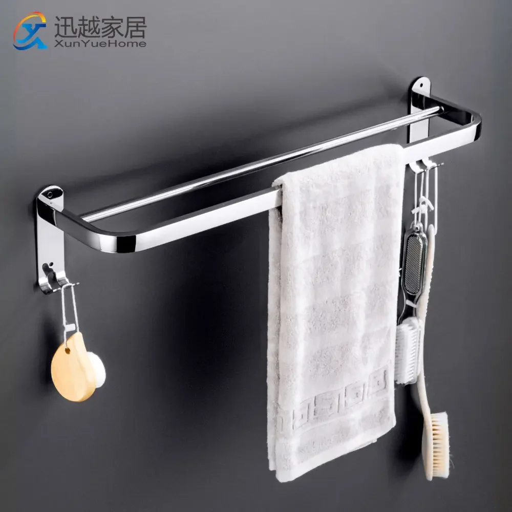 Hand Towel Bars 304 Stainless Steel Single Rod Layer Wall Shower 40-60cm Holder Bath Bathroom Clothes Hanger Shelf With Hook