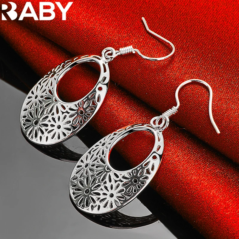 

URBABY 925 Sterling Silver Hollow Flower Drop Earrings For Woman Wedding Engagement Fashion Charm Party Jewelry Free Shipping