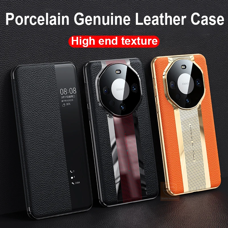 

Genuine Leather Case For Huawei Mate 60 Pro Porcelain Flip Bumper Phone Case For Huawei Mate 60 Pro Mate60 Cover Shell