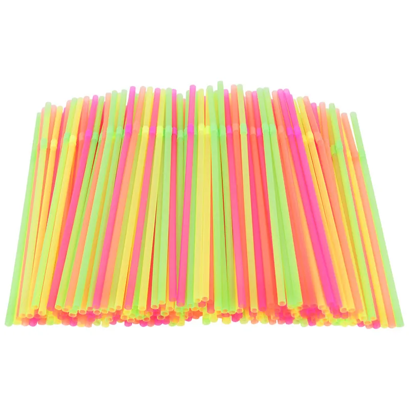 100-600Pcs Colorful Disposable Plastic Straws Neon Bendable Cocktail Drinking Straw Wedding Birthday Party Christmas Supplies