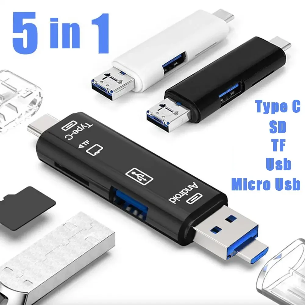 새로운 5 in 1 다기능 USB 2.0 타입 C USB 마이크로 USB SD TF 메모리 카드 리더 (안드로이드 컴퓨터 독 OTG 타입 C 어댑터용)