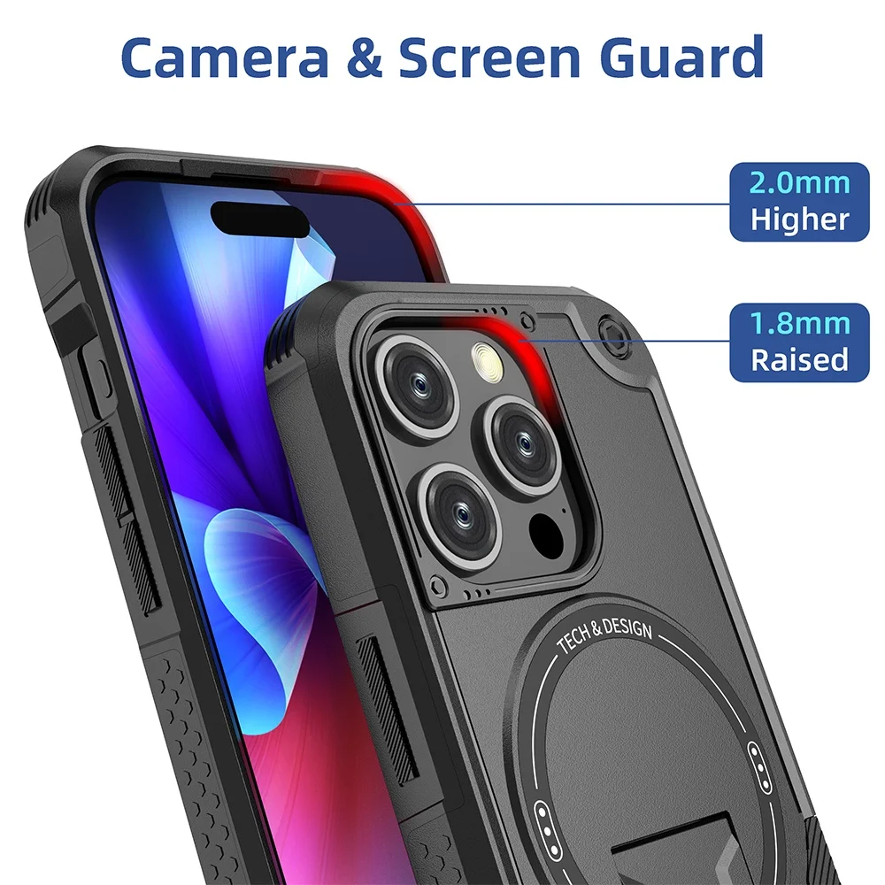 Military Bracket Heavy-Duty Magnetic Shockproof Armor Phone Case - Rugged Protection Cover