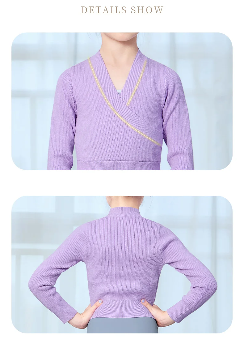 Vorderer Kreuzpullover für Mädchen, Kinder, Teenager, weicher Strick-Tanzpullover, warme Ballett-Tanzmäntel – Detail 11