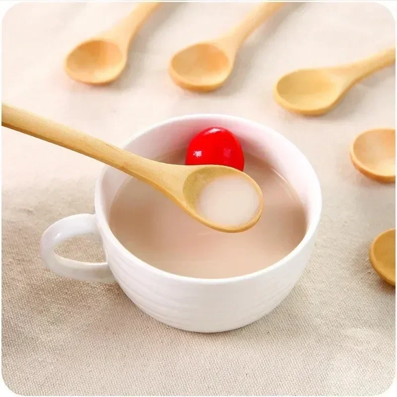 Wooden Spoon Long Handle 1/30PCS Soup Wood Spoons Coffee Milk Honey Teaspoon Spice Condiment Scoops Home Kitchen Stirring Tools
