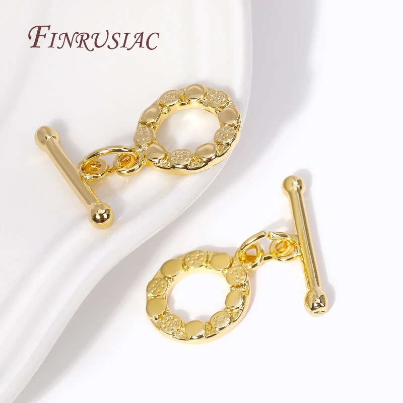 Fashion Brass Round OT Clasps 18K Gold Plated Polka Dot Design Toggle Clasps Connector For DIY Jewelry Making Supplies Findings