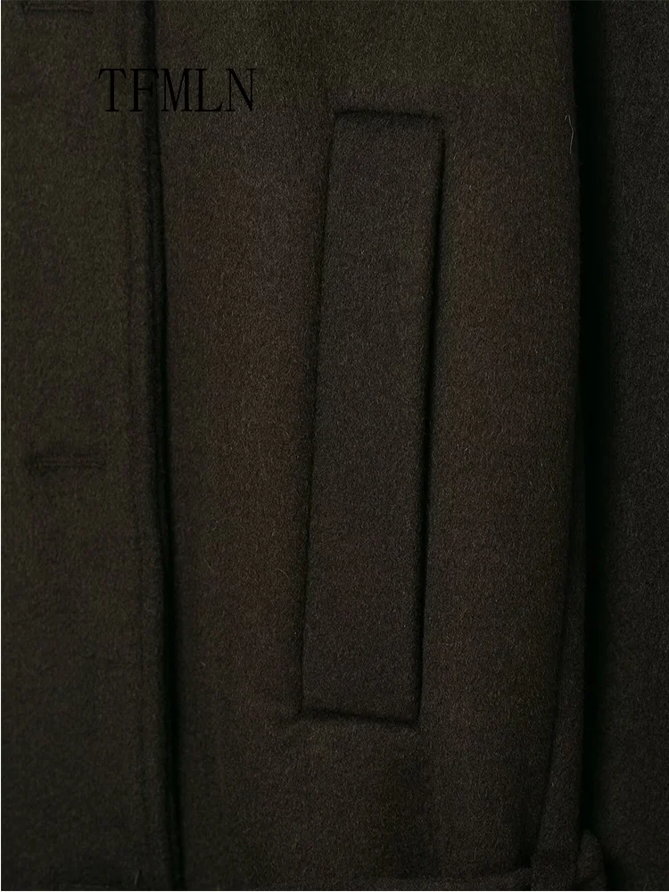 Oversiz Women Causa Cropped Jacket With Belt Chic Faux Fur Collar Long Sleeve Coat Retro High Street Outwear 2025 Autumn Winter