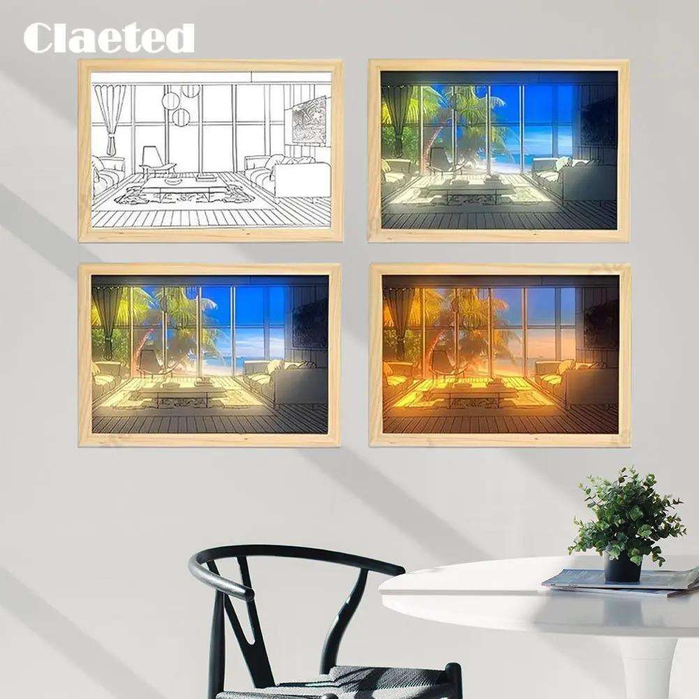 홈 장식 및 휴일 선물을위한 고급 빛 그림자 효과와 크리 에이 티브 나무 사진 ..