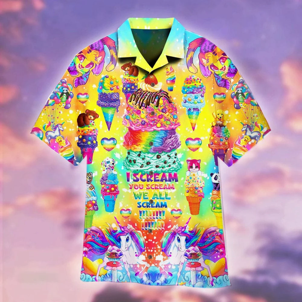 Camicia Hawaiana Dolce Gelato - Camicia Cubana Uomo A Maniche Lunghe - Stile Casual Per Vacanze Al Mare E Tempo Libero