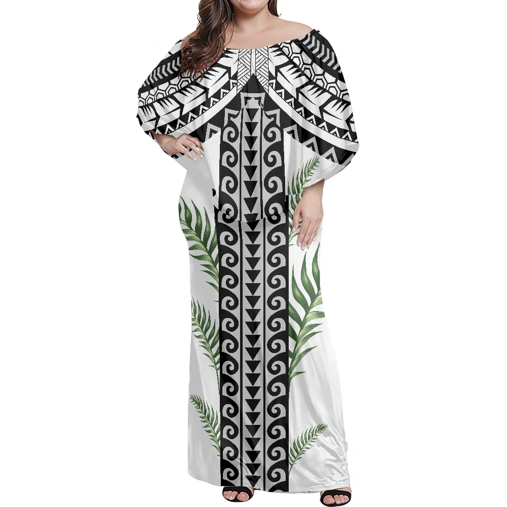 Off-The-Shoulder Sexy Long Skirt Samoa Black and White Print Vintage Pattern Dress Spring Elegant Women Plus Size Evening Dress