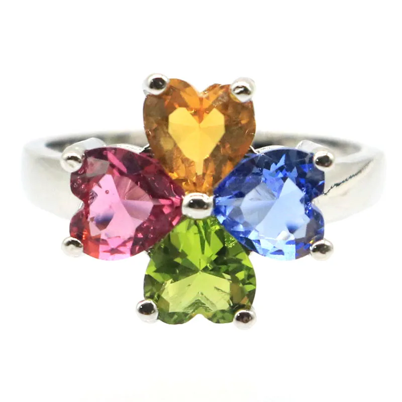 

Customized 925 SOLID STERLING SILVER Ring Flowers Shape London Blue Purple Amethyst Peridot Violet Tanzanite Citrine Many Sizes