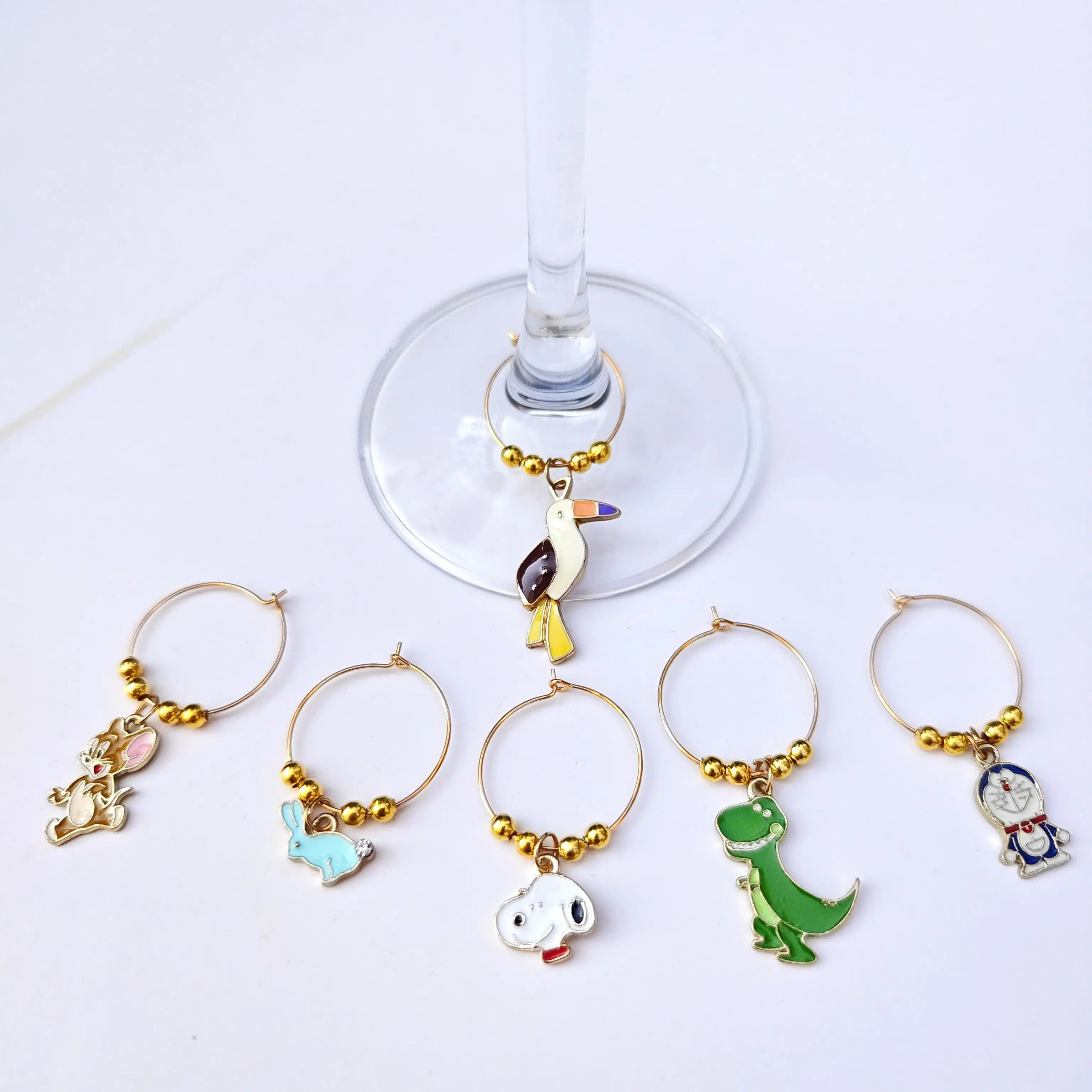 6PCS Cute Animals Wine Glass Markers New Design Wine Glass Charms Rings Marker Christmas Drinks Markers