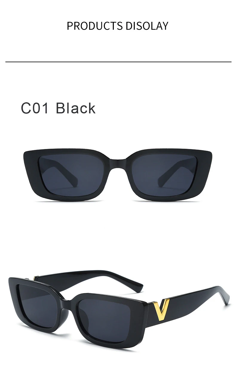Schutzbrille Mode Rechteck Sonnenbrille Frauen Vintage Kleine Rahmen Sonnenbrille Damen Klassische Schwarze Quadratische Brillen – Detail 4