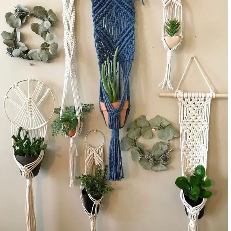 Handmade Macrame Plant Holder Cotton Various Styles Flower Pot Hanger Hanging Basket For Wall Decorantion Courtyard Garden Decor
