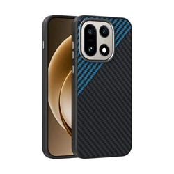 Sleek Magnetic Carbon Fiber Texture Protective Case - Business Edition for OnePlus 15 (Black and blue)
