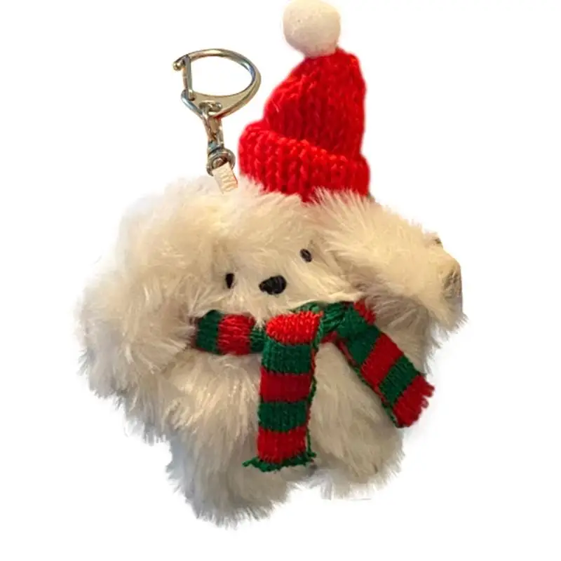 

Keychain Stuffed Animals Bunny Pendant Plush Red Hat Scarf Doll Keychains Holiday Decorations Tree Ornament Creative Gift For