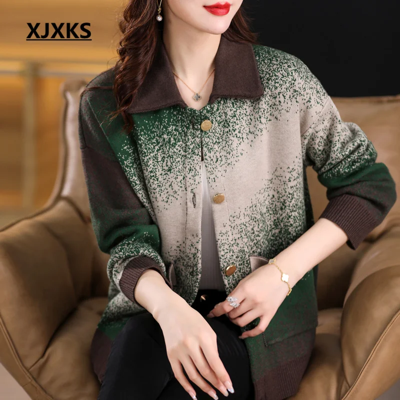 

XJXKS 2023 Spring Autumn New Single-breasted Cardigan Women's Coat Lapel Collar Loose Oversize Temperament Female Jacket
