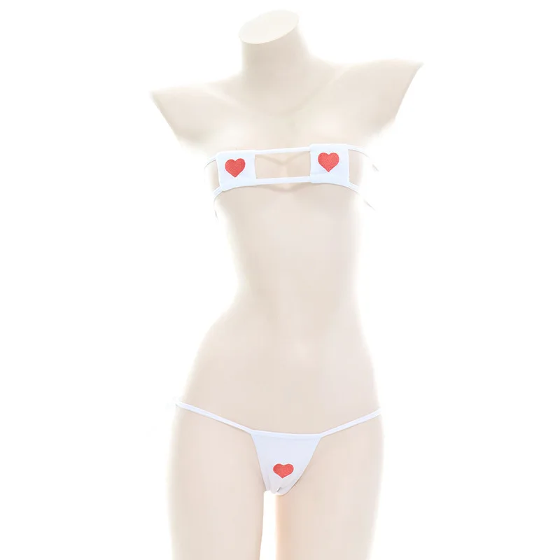 Sexy Lingerie Cosplay Mini Bikini Lolita Kawaii Heart Bandage Anime Cosplay Erotic Costume Bra Underwear Set_voghion.com