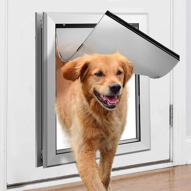 Puerta para perro con solapa con marco de aluminio con Panel de bloqueo  deslizante, puerta para mascotas