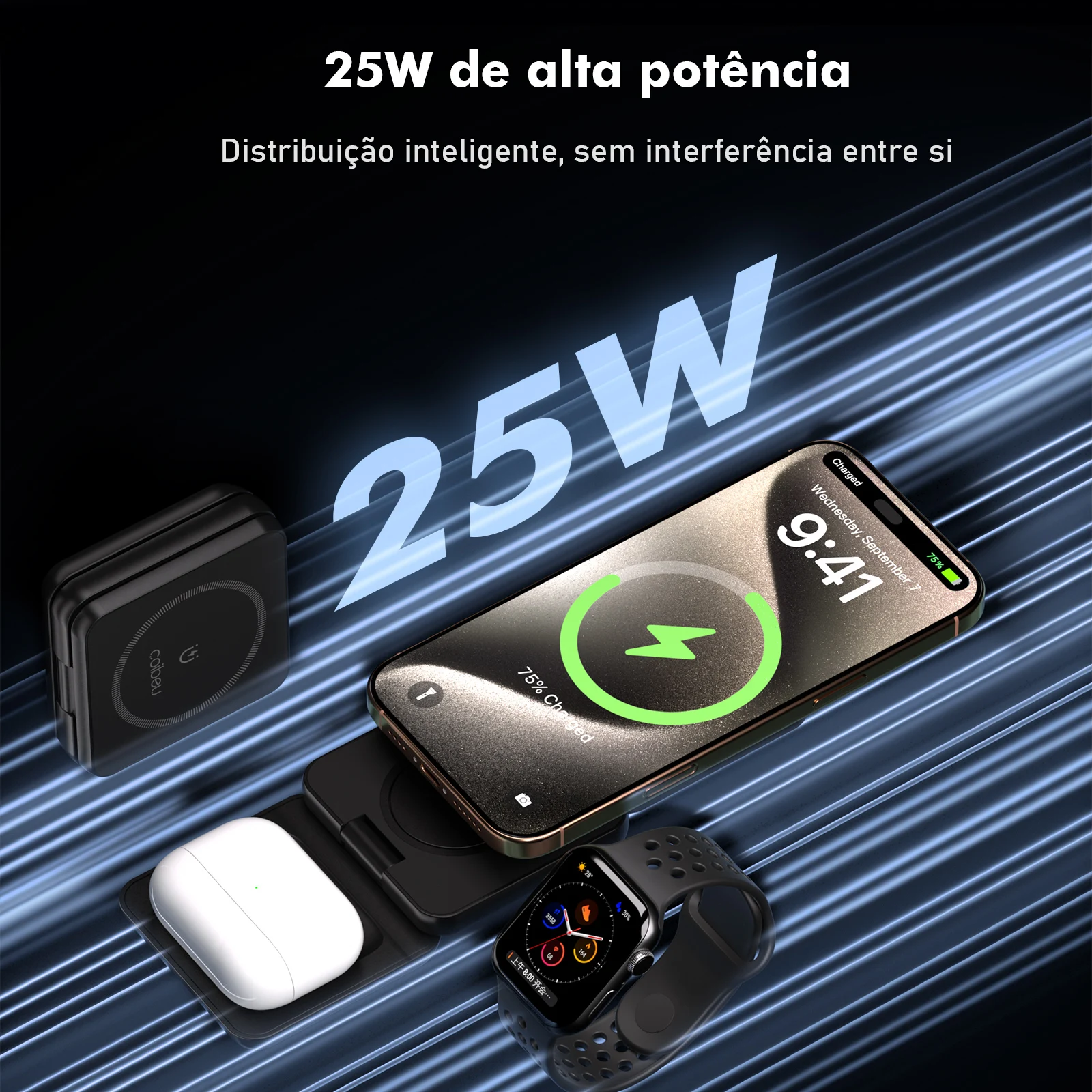 Carregador Sem Fio Magnético 3 em 1 COIBEU 25W