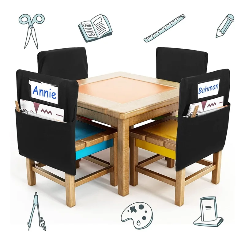 A49K-6Pcs Chair Storage Pocket Chair Bag Pockets For Classrooms Student Pockets Organizer With Name Tag
