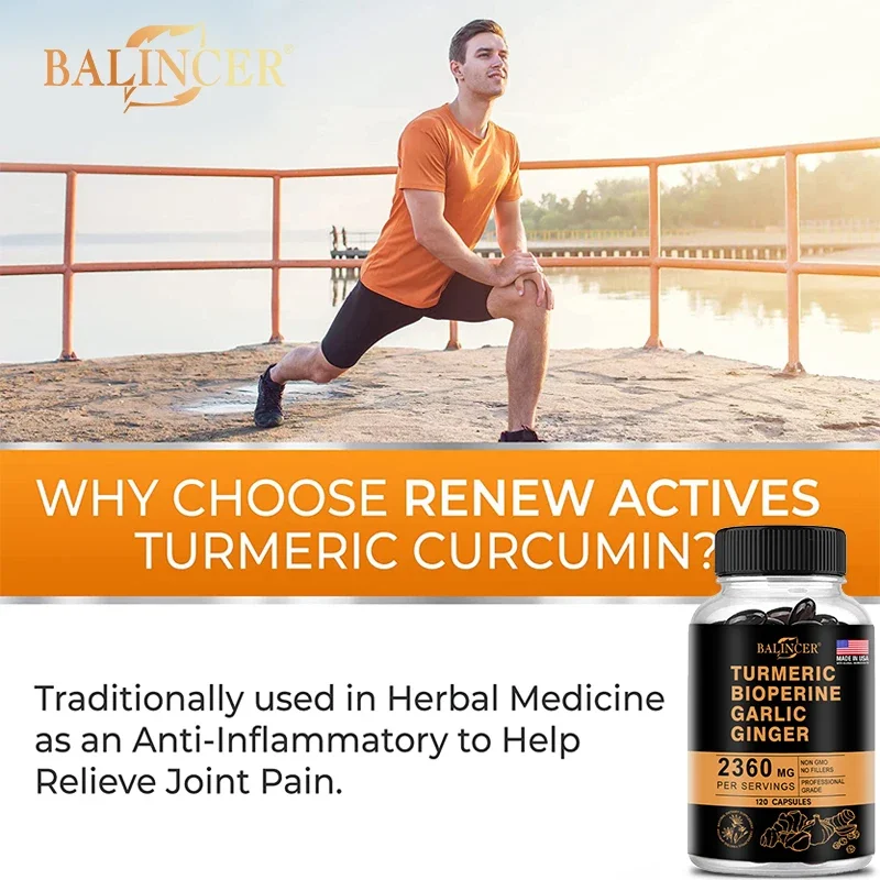 Turmeric Ginger Supplement 4-in-1 2360 Mg with Pepperin Garlic Curcumin Black Pepper For Joint Digestive & Immune Support