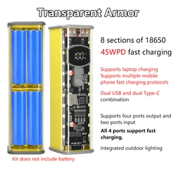 PD45W Transparent High - Speed Charging Battery Case with Outdoor Light, Weldless Design (Yellow)
