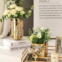 Luxury Metal Flower Vase, European Style, Glass Plant Pot, Wedding, Christmas, Living Room Dining Table Home Decoration Artwork 1