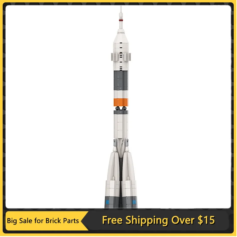 MOC 1:110 스케일 R-7 Soyuz 로켓 빌딩 블록 키트 우주선 출시 차량 캐리어 벽돌 모델 조립 장난감 DIY 아이 선물 